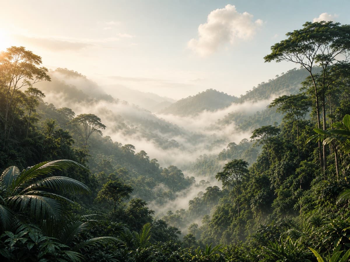 Misty rainforest valley